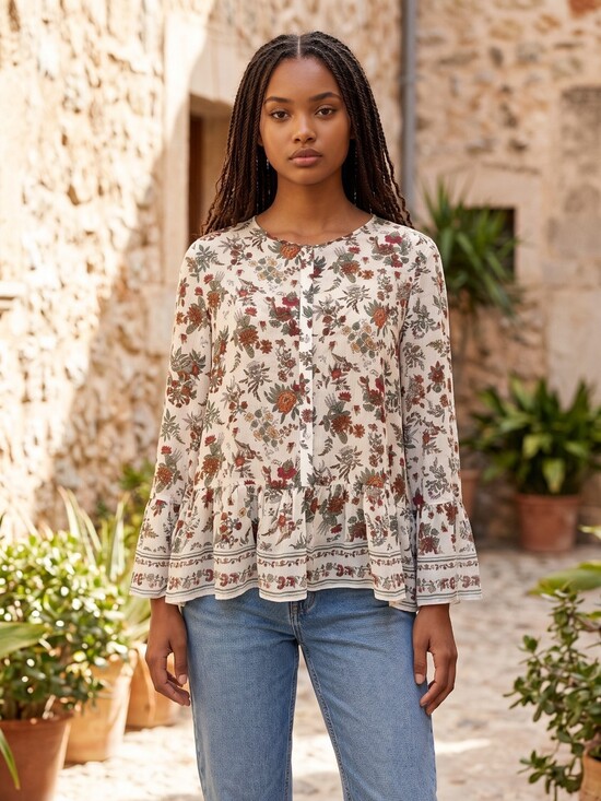 Max Studio Tops - Max Studio Sheer Floral Tiered Ruffle Hem Blouse Sz Large